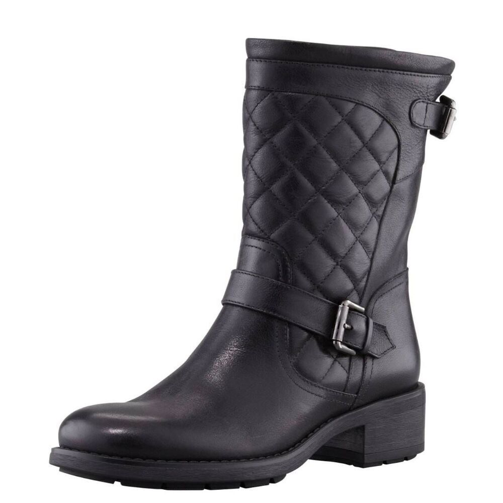 AQUATALIA Sherry Quilted Black Leather Moto Boot Size 6.5